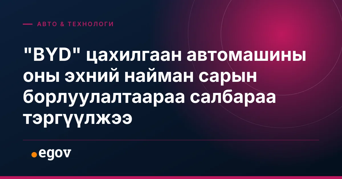 "BYD" цахилгаан автомашины оны эхний найман сарын борлуулалтаараа салбараа тэргүүлжээ