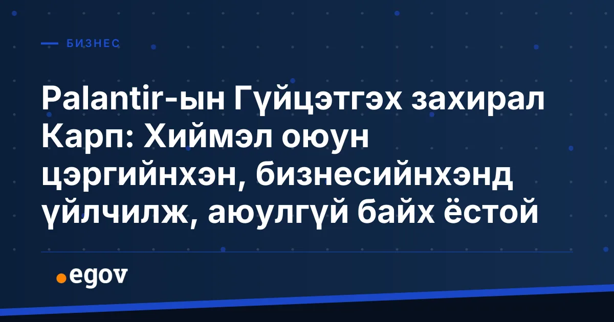 Palantir-ын Гүйцэтгэх захирал Карп: Хиймэл оюун цэргийнхэн, бизнесийнхэнд үйлчилж, аюулгүй байх ёстой