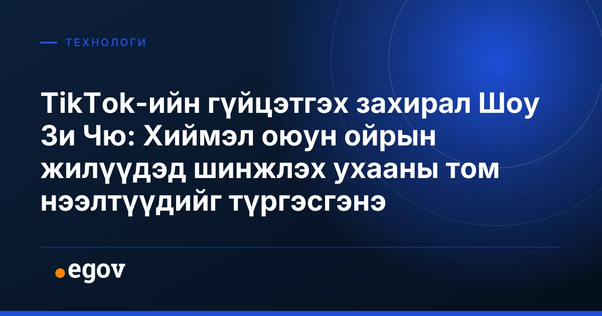 TikTok-ийн гүйцэтгэх захирал Шоу Зи Чю: Хиймэл оюун ойрын жилүүдэд шинжлэх ухааны том нээлтүүдийг түргэсгэнэ