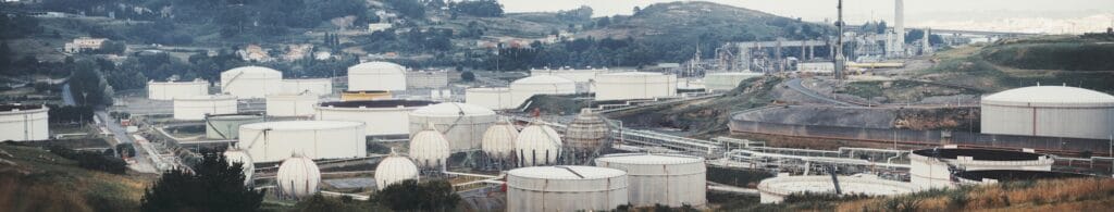 Oil refinery tanks and pipelines